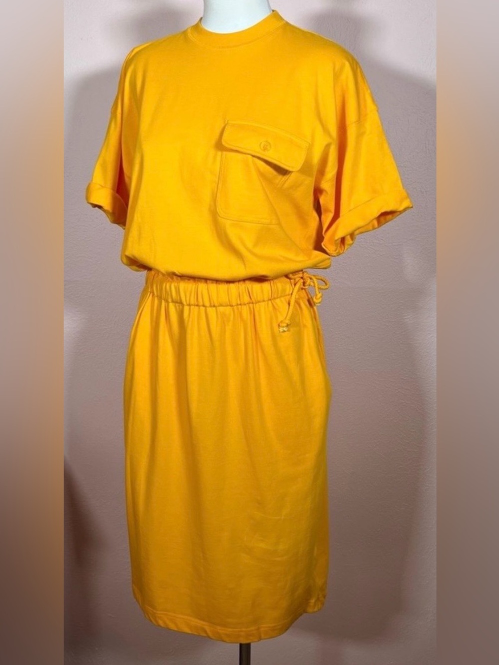 Vintage 90’s Yellow Liz Claiborne Pure Cotton Shirt Dress W/ Rope Waist Tie